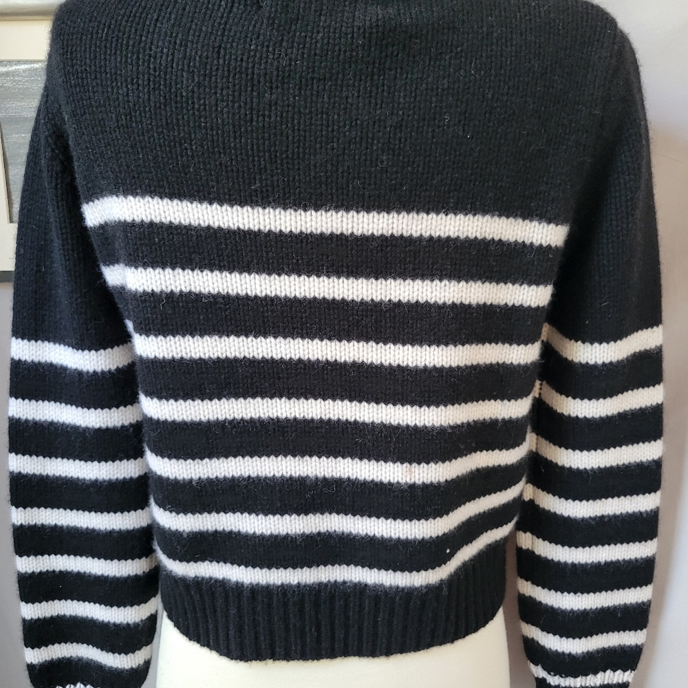 La Ligne New York Mini Marin Cropped Stripe Wool Cashmere Sweater Black XS - Picture 9 of 13